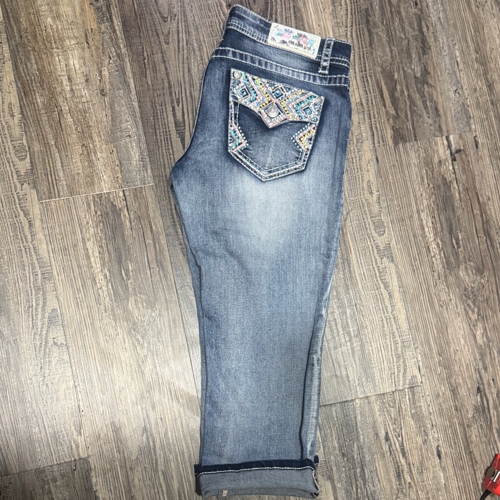 Grace in LA Blue Boyfriend Jeans with Embroidered Pockets